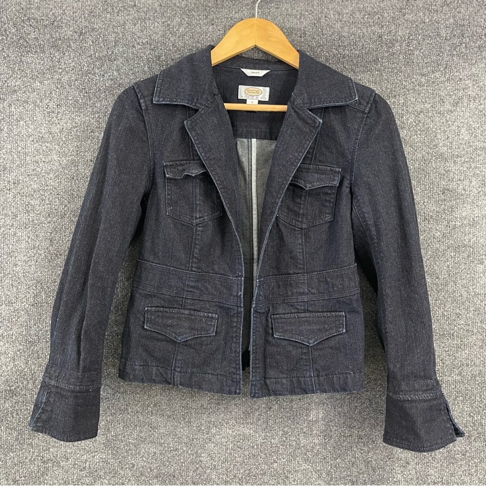 Talbots Fitted Denim Open front Blazer Jacket Womens 6 Petite Dark Wash - Picture 1 of 7